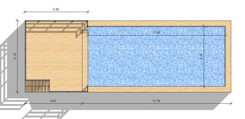 31. Le misure della piscina e del rivestimento . Le misure dello specchio acqua mt. 11,8 x 5,2  sono ideali per delle belle nuotate .